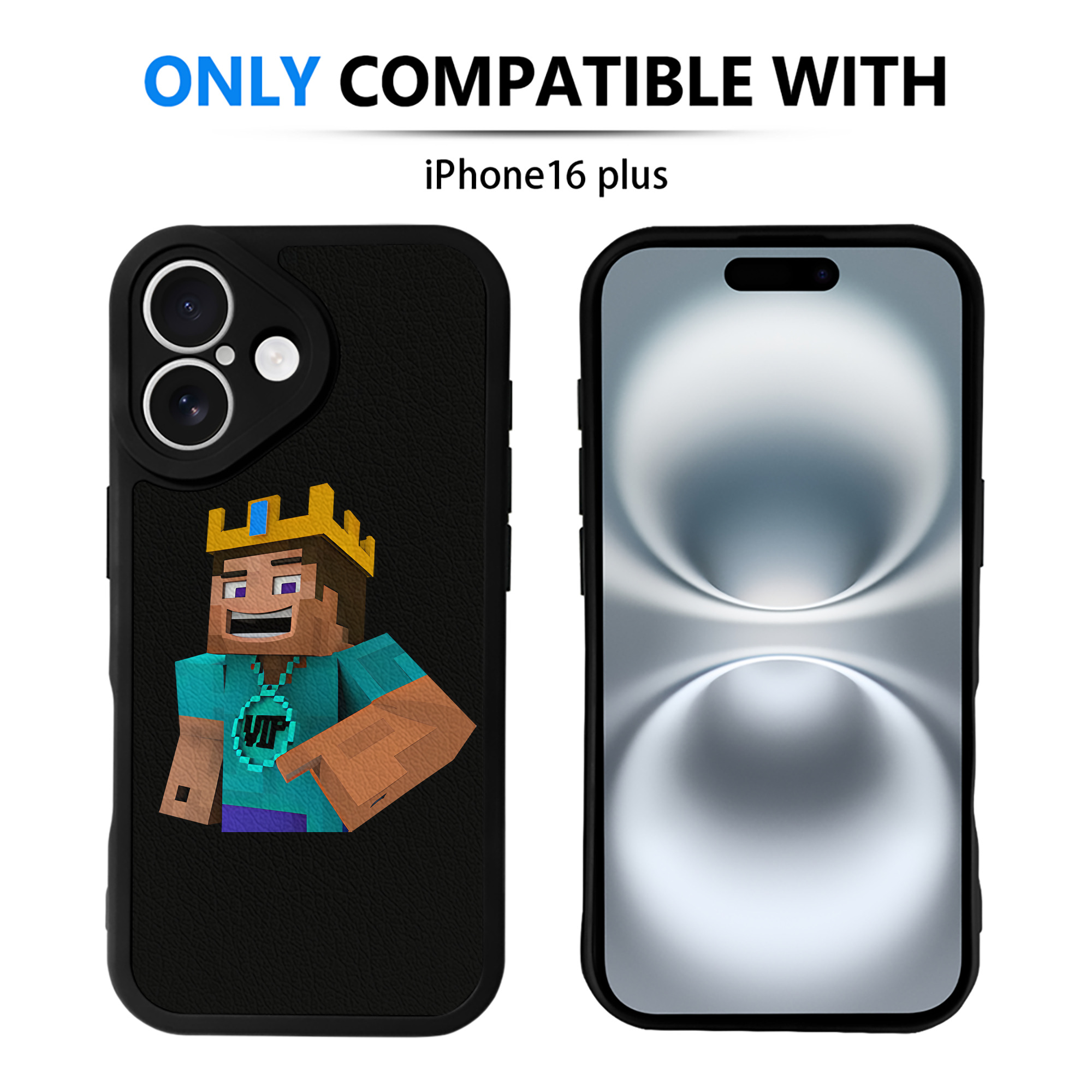 （画像用） マインクラフト ブロックの世界 Minecraft MC Block world 【iPhone 16シリーズ対応】シリコンスマホケース（レザー調） 材質：シリコン